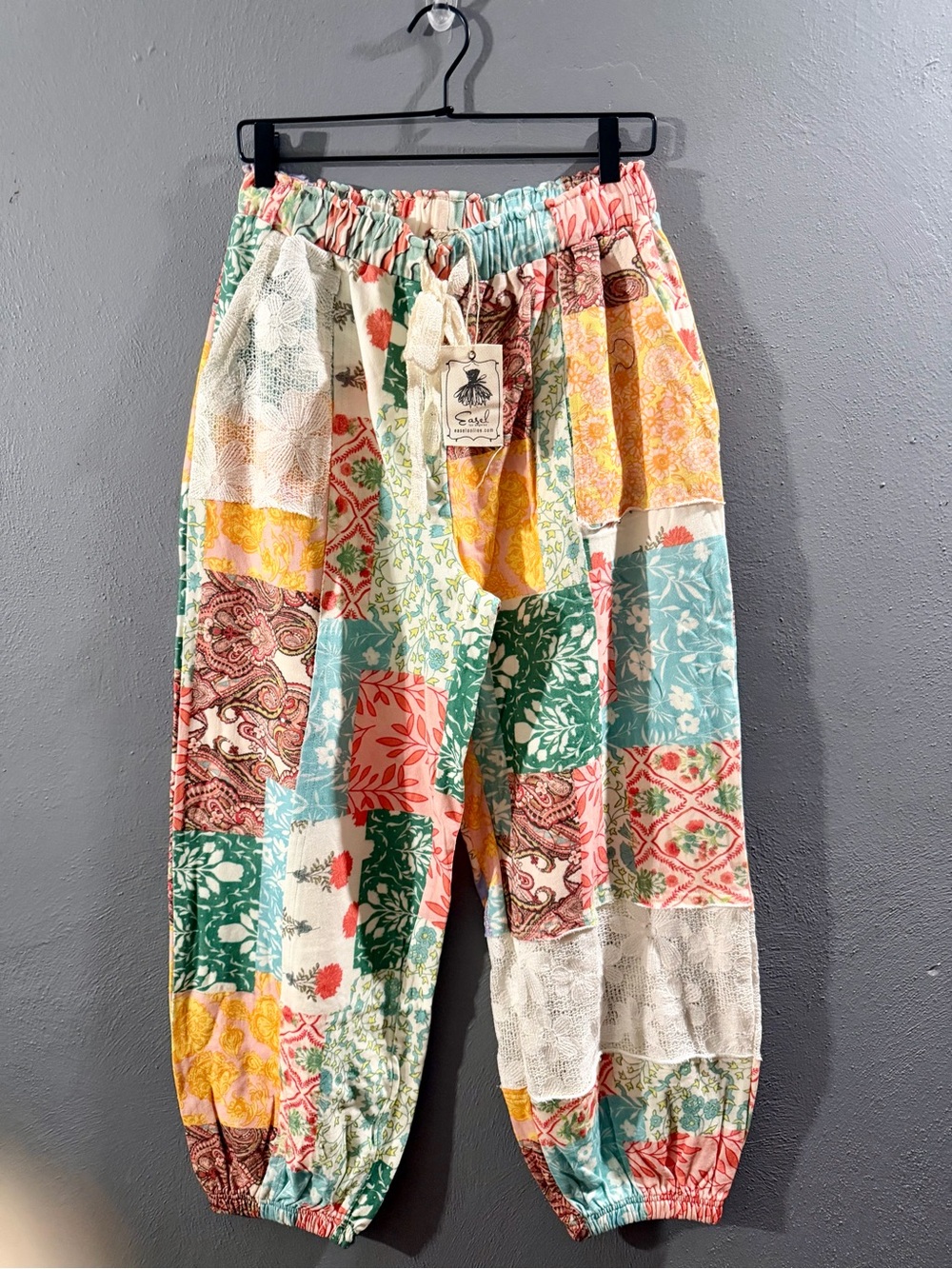 easel Multicolor Patchwork Elastic-Waist Joggers